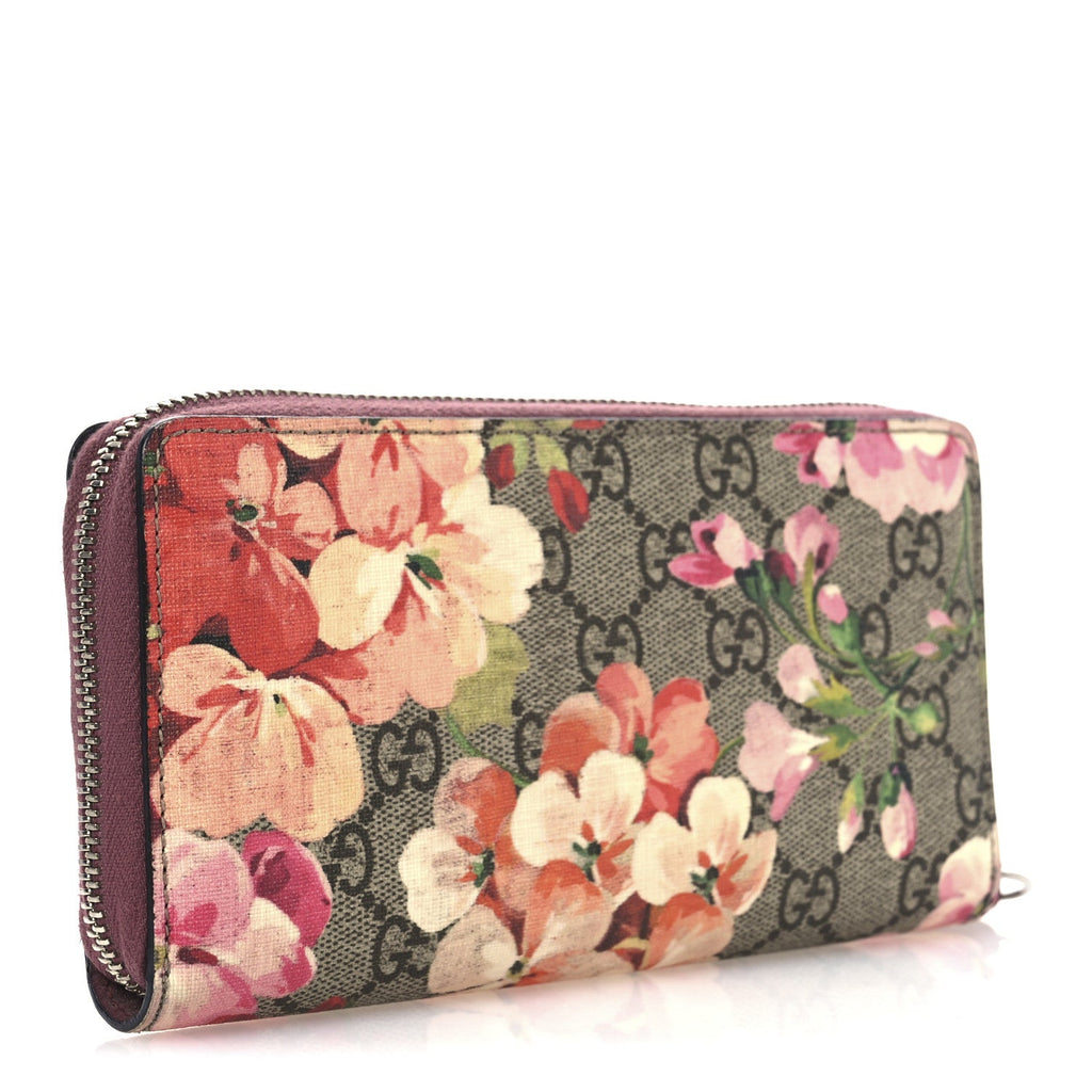 GG Supreme Monogram Blooms Zip Around Wallet Beige Multicolor Dry Rose