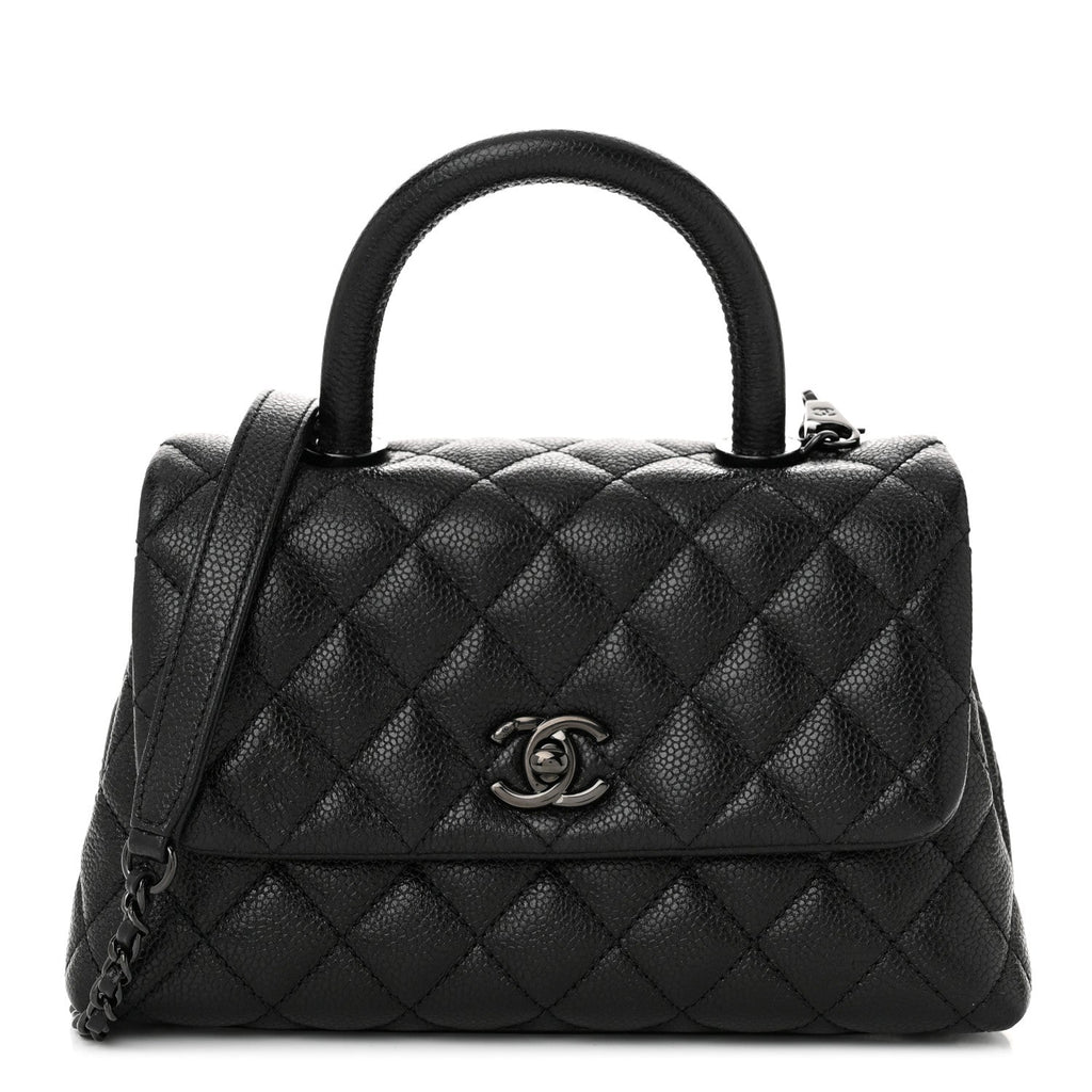 Caviar Quilted Mini Coco Handle Flap So Black