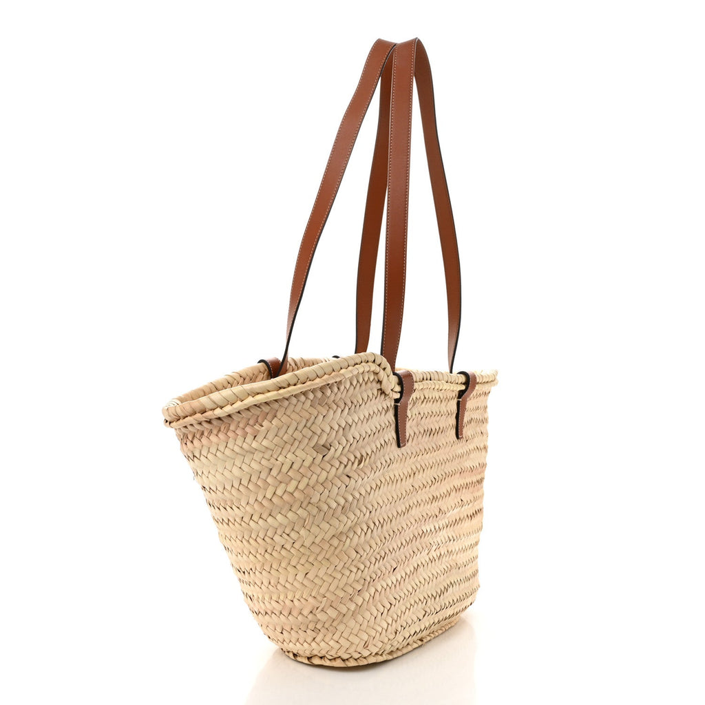 Raffia Calfskin Triomphe Medium Panier Tan