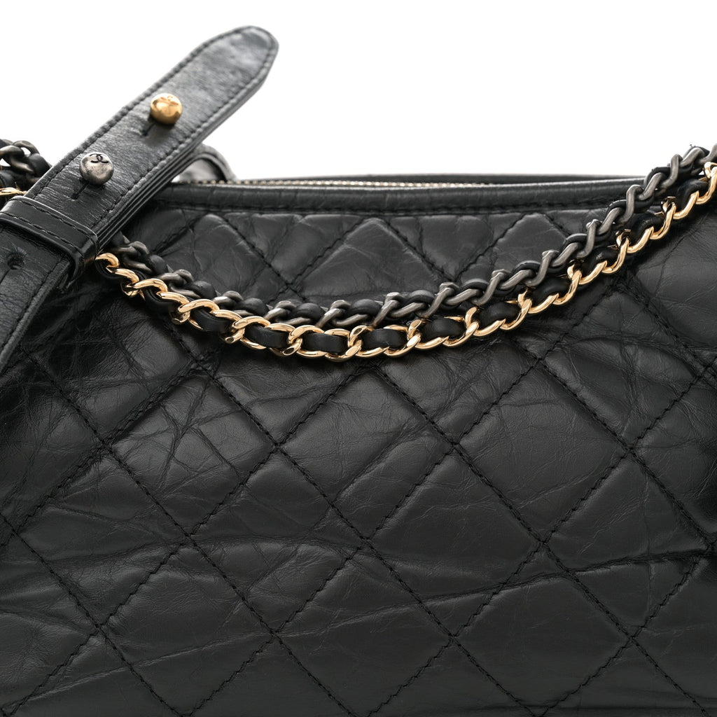 Aged Calfskin Quilted Medium Gabrielle Hobo Black