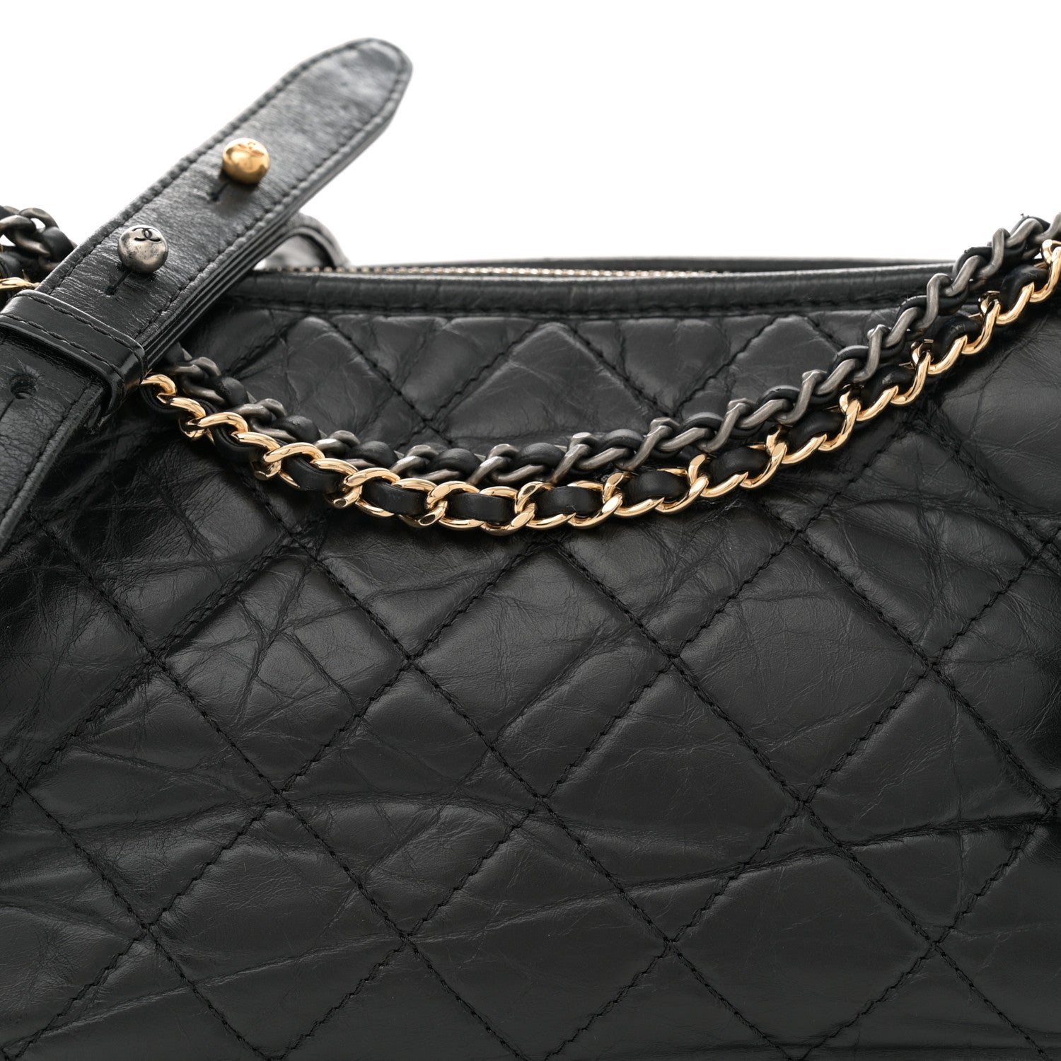 Aged Calfskin Quilted Medium Gabrielle Hobo Black