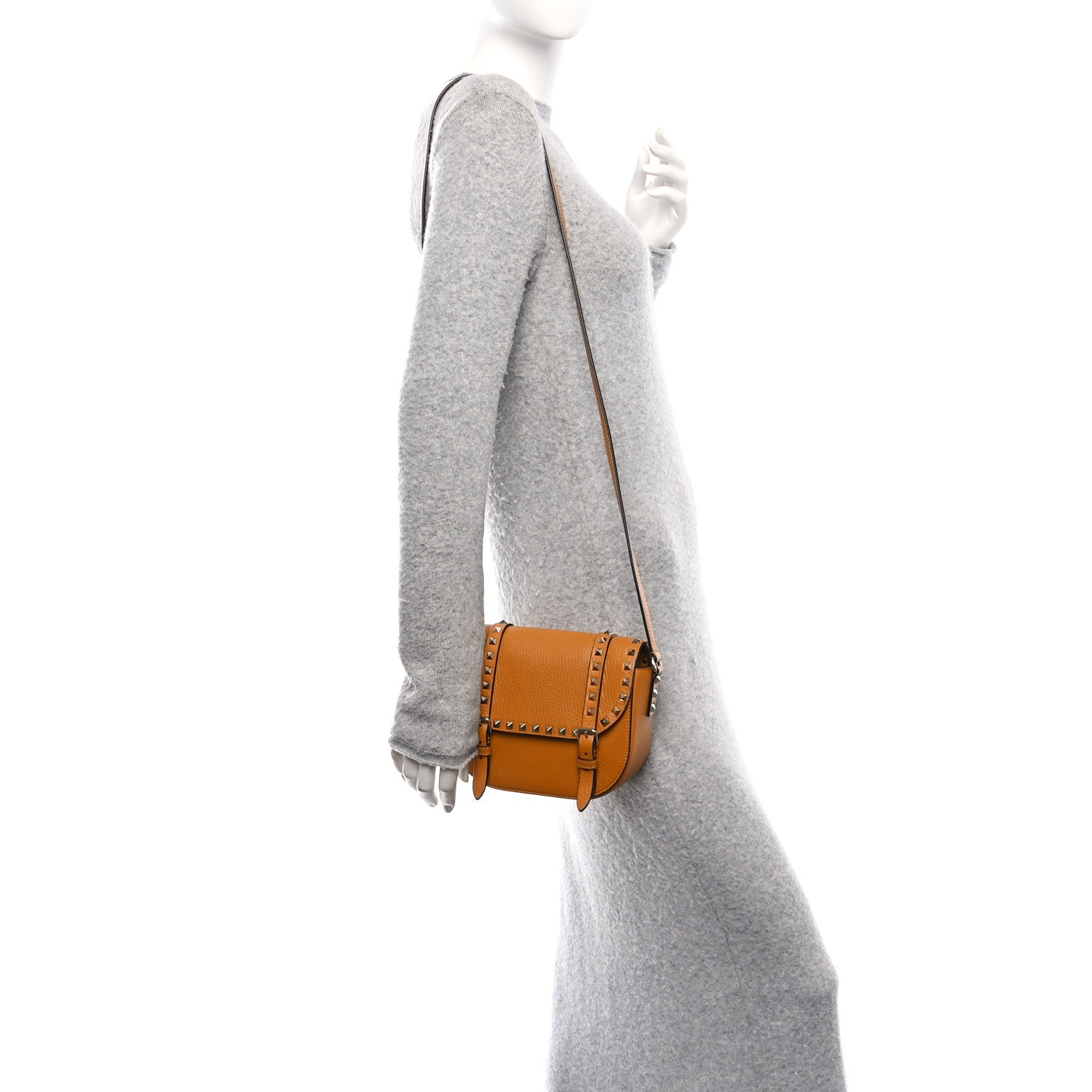 Vitello Small Rockstud Satchel Crossbody Bag Light Cuir