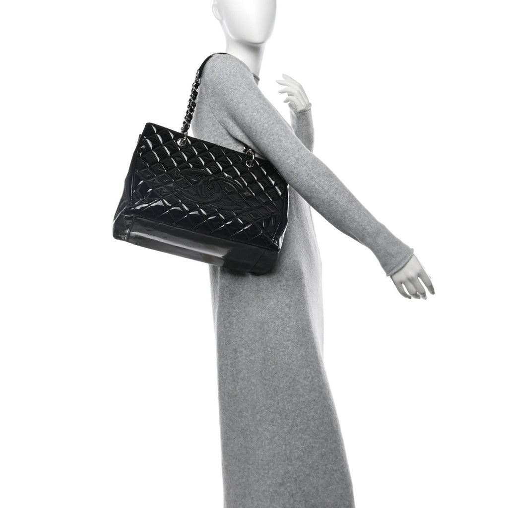 Patent Quilted Grand Shopping Tote GST Black