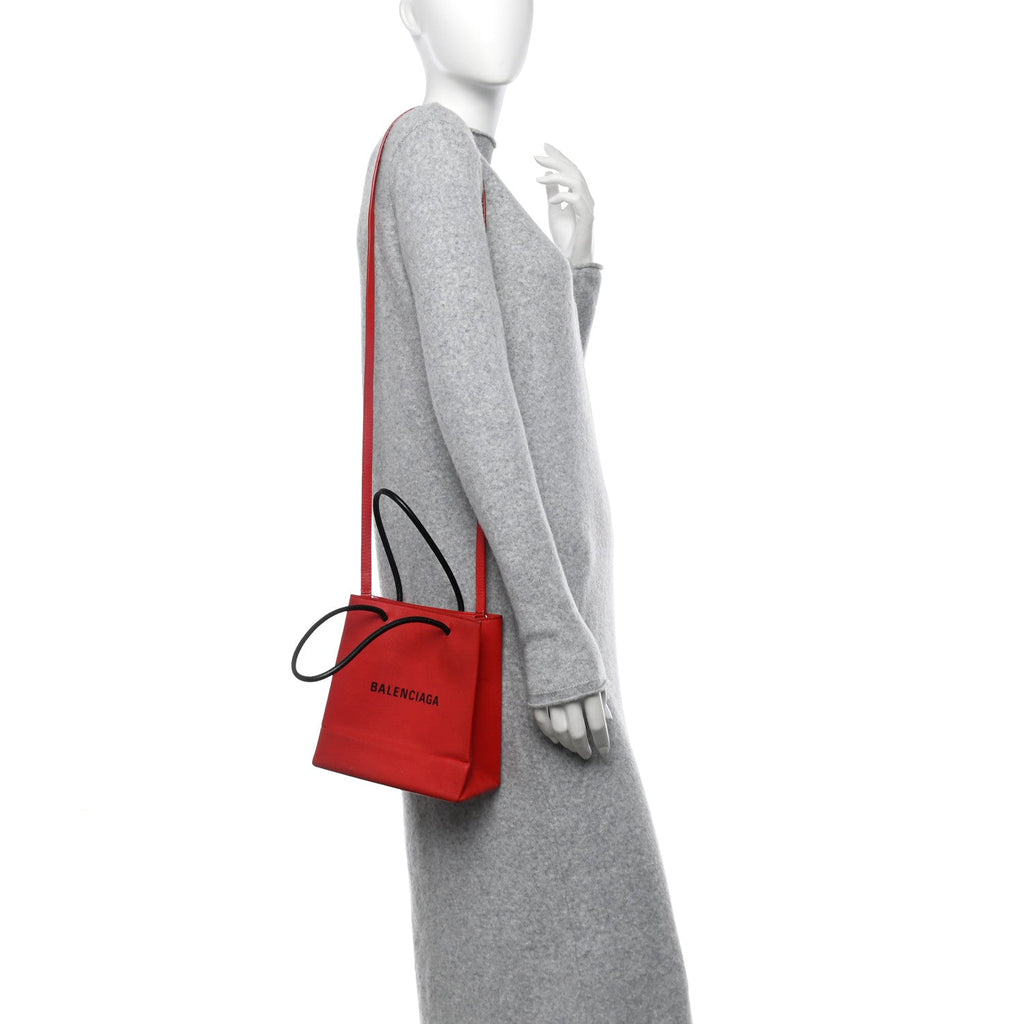 Squared Calfskin Logo North South Shopper Tote XXS Red