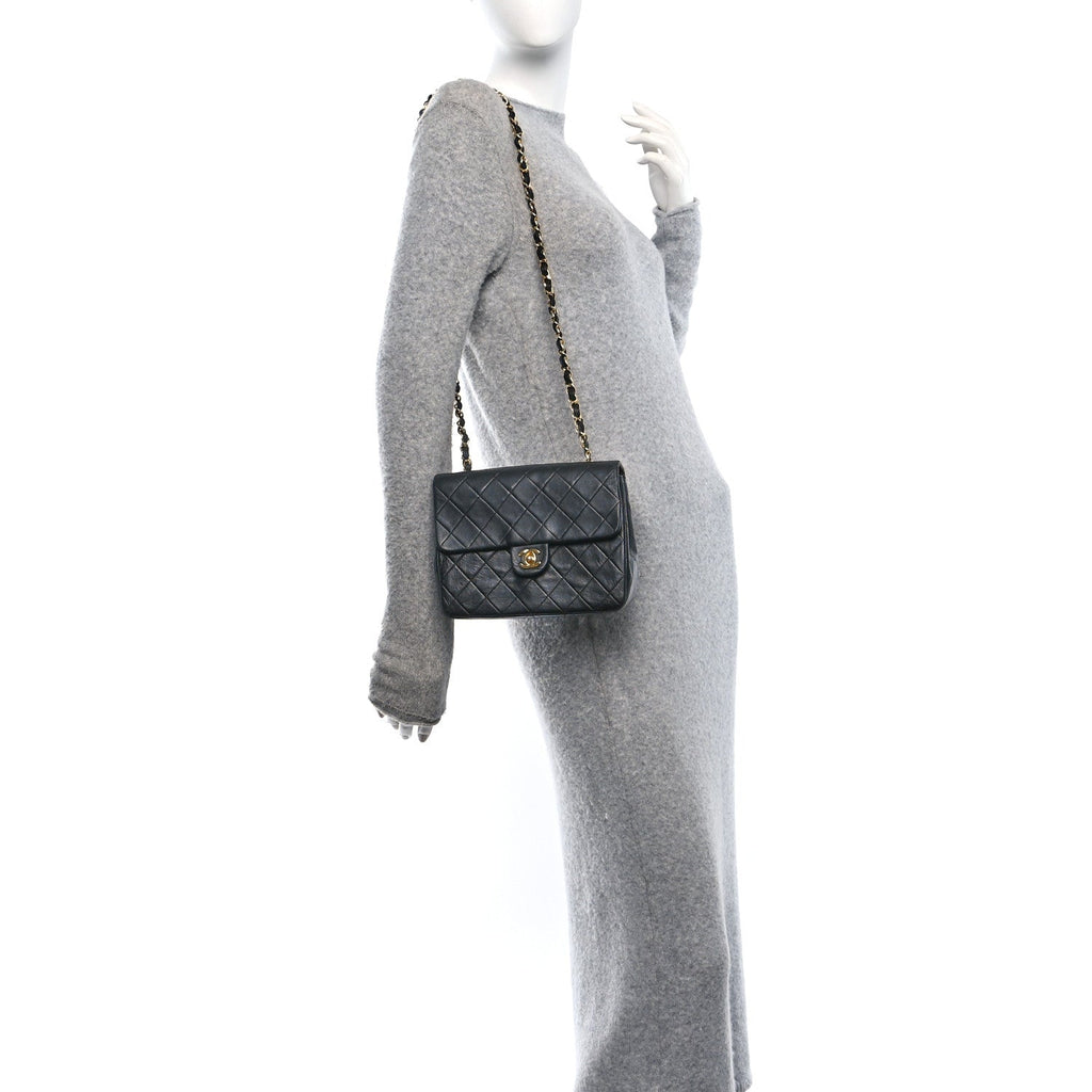 Lambskin Quilted Mini Square Flap Bag Black