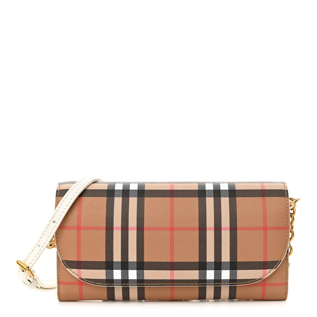 Vintage Check Henley Wallet On Chain Chalk White