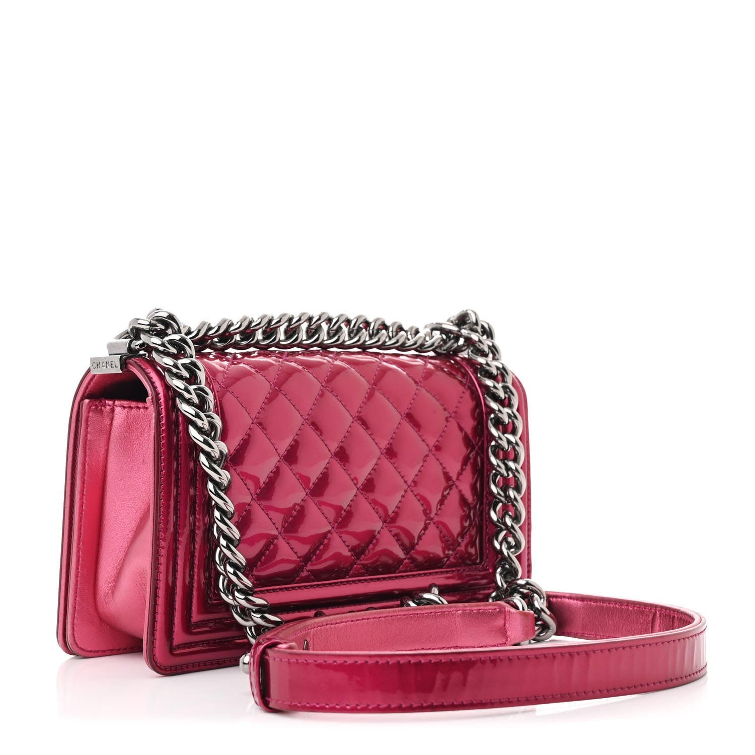 Metallic Patent Calfskin Quilted Small Boy Flap Pink