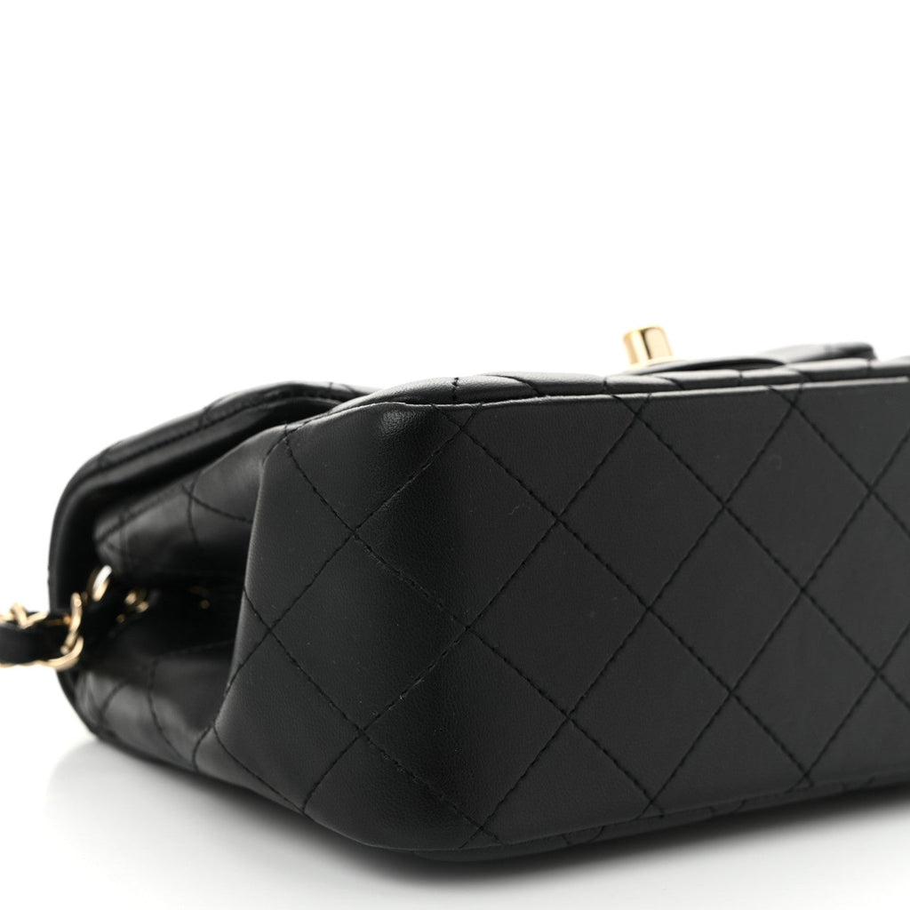 Lambskin Quilted Mini Square Flap Black