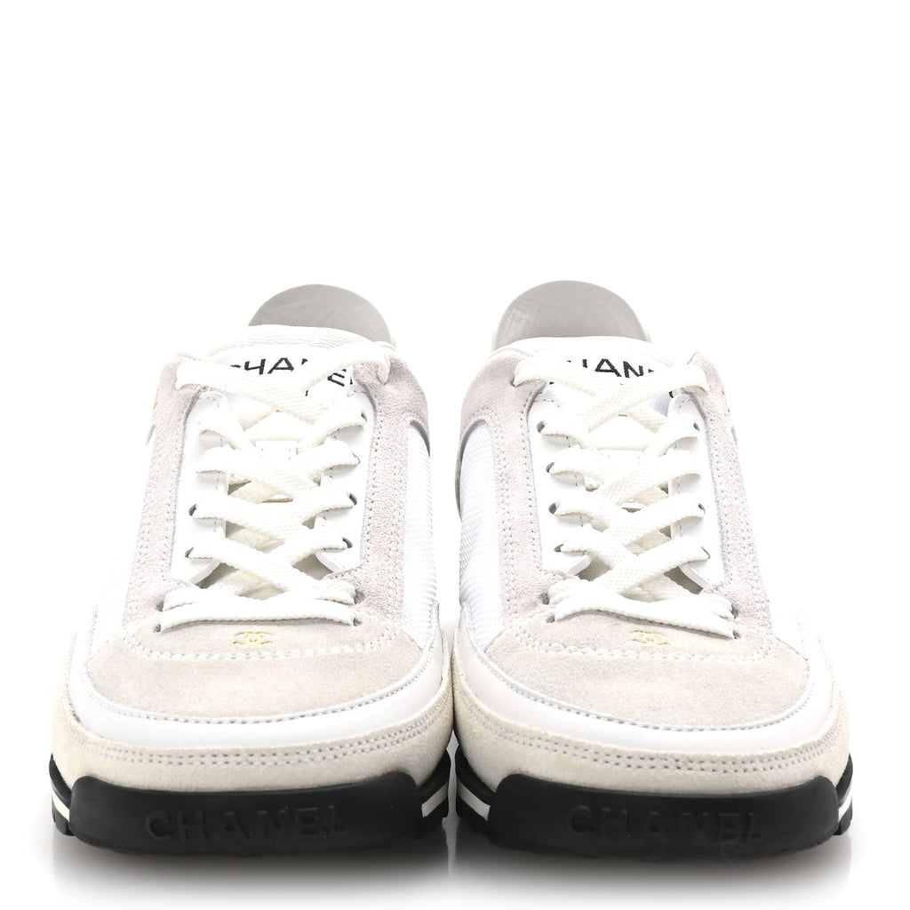 Suede Calfskin Fabric CC Sneakers 36 Light Pink White