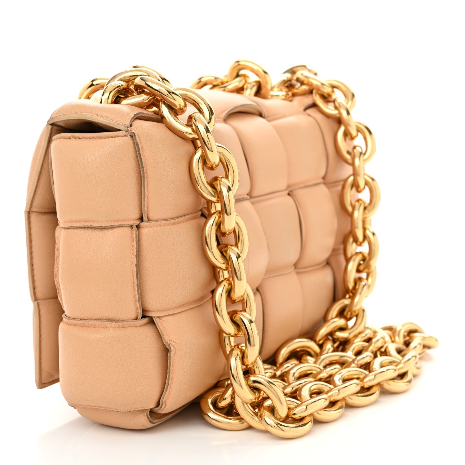 Lambskin Maxi Intreccio Padded Chain Cassette Crossbody Bag Almond