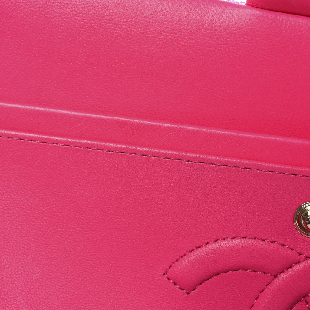 Tweed Quilted Enamel CC Logo Medium Double Flap Pink Multicolor