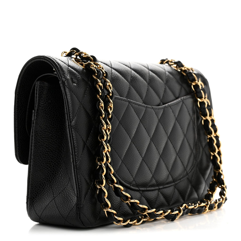 Caviar Quilted Medium Double Flap Black
