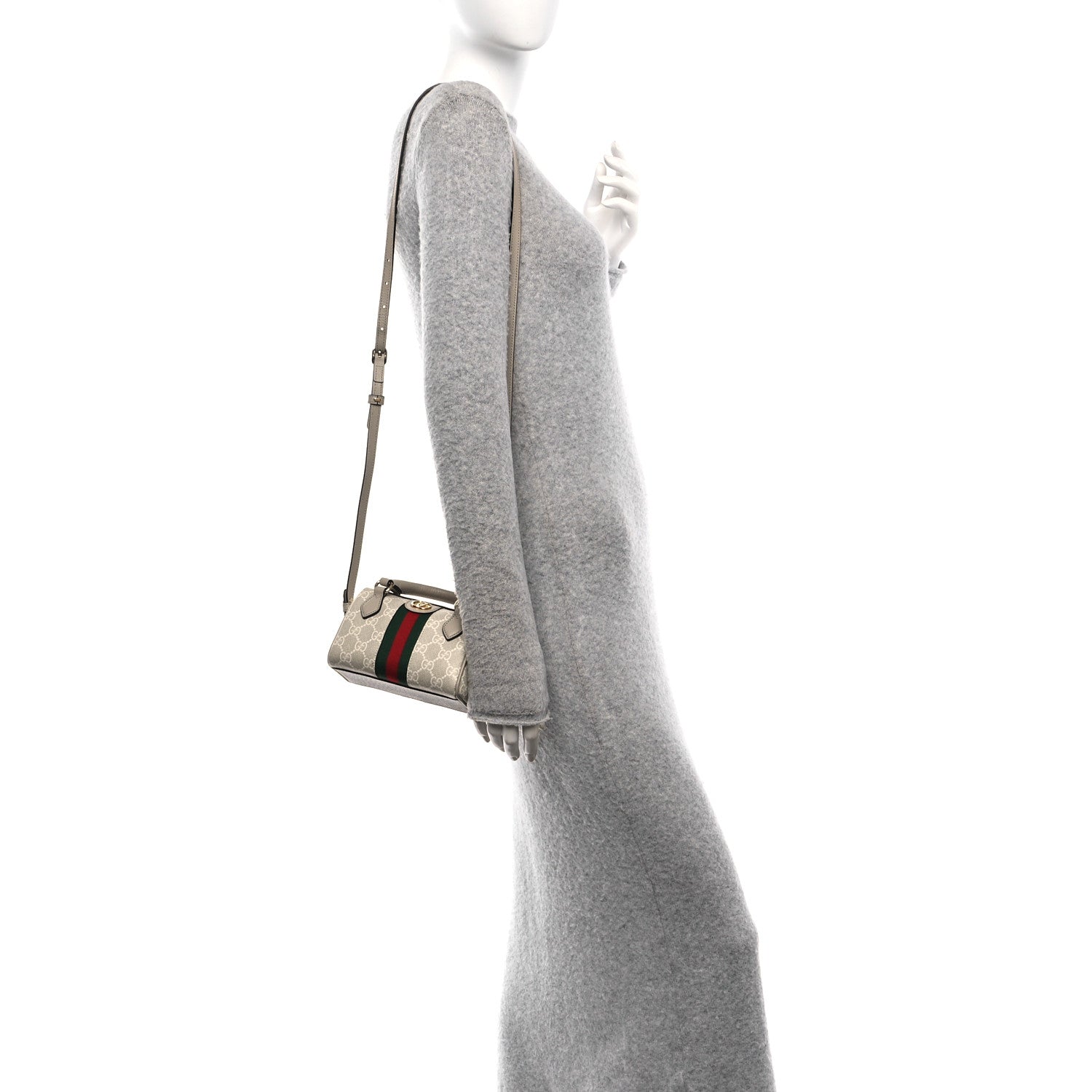 GG Supreme Monogram Textured Dollar Calfskin Web Super Mini Ophidia Top Handle Bowler Bag Beige Mystic White Oatmeal