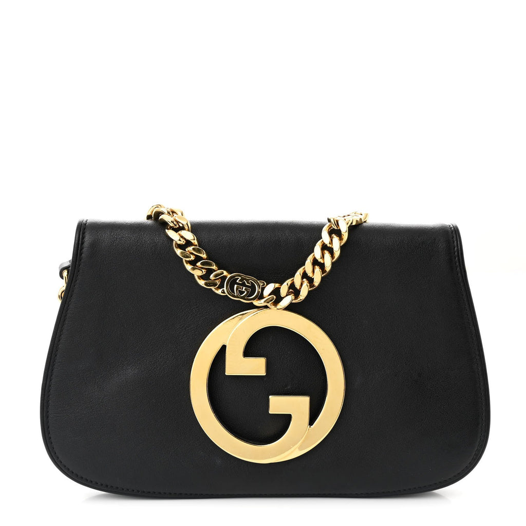 Roxy Calfskin Blondie Chain Shoulder Flap Bag Black