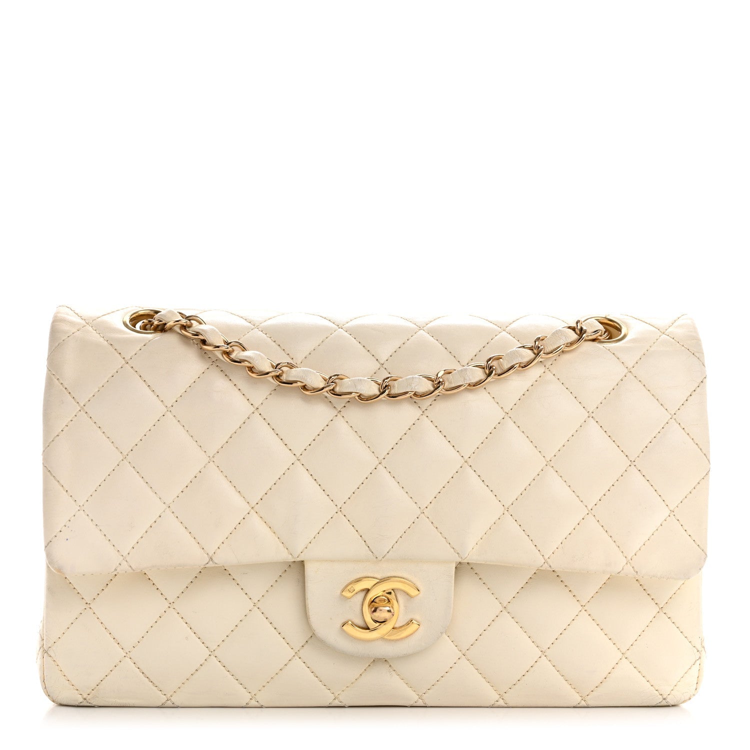 Lambskin Quilted Medium Double Flap White