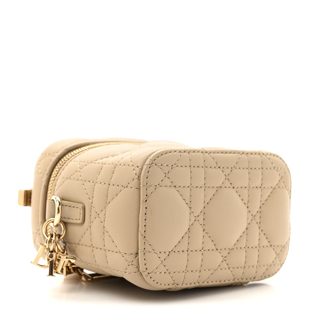 Lambskin Cannage Micro Lady Dior Vanity Case Beige