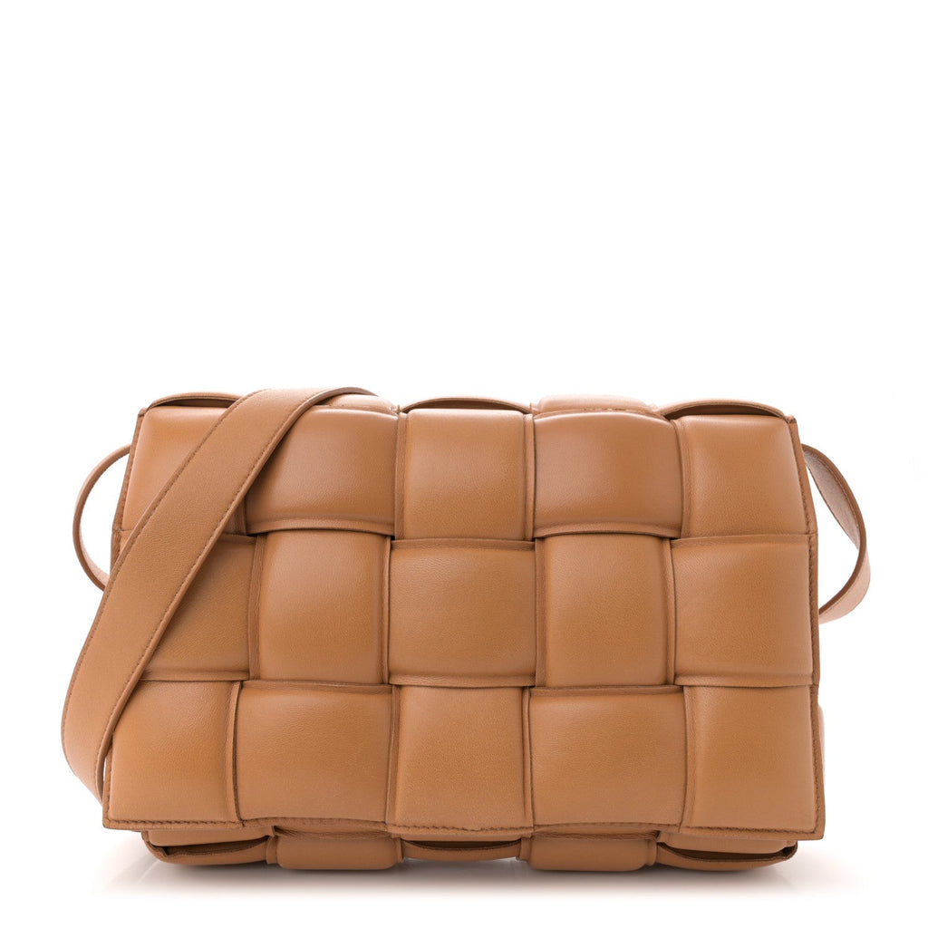 Nappa Maxi Intreccio Padded Cassette Crossbody Bag Caramel