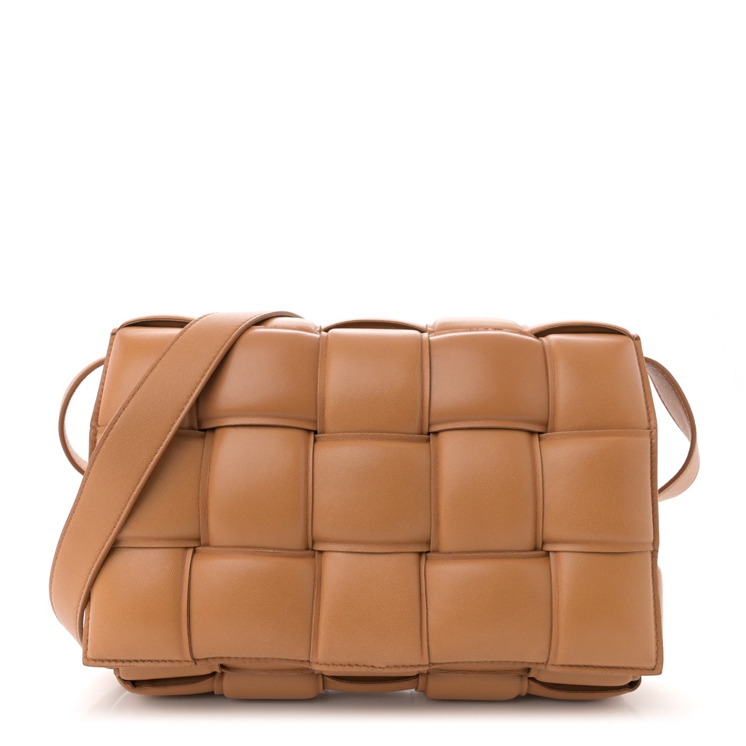 Nappa Maxi Intreccio Padded Cassette Crossbody Bag Caramel