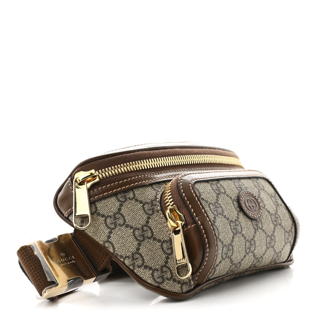 GG Supreme Monogram Textured Calfskin Retro Interlocking G Belt Bag Beige Ebony Brown Sugar