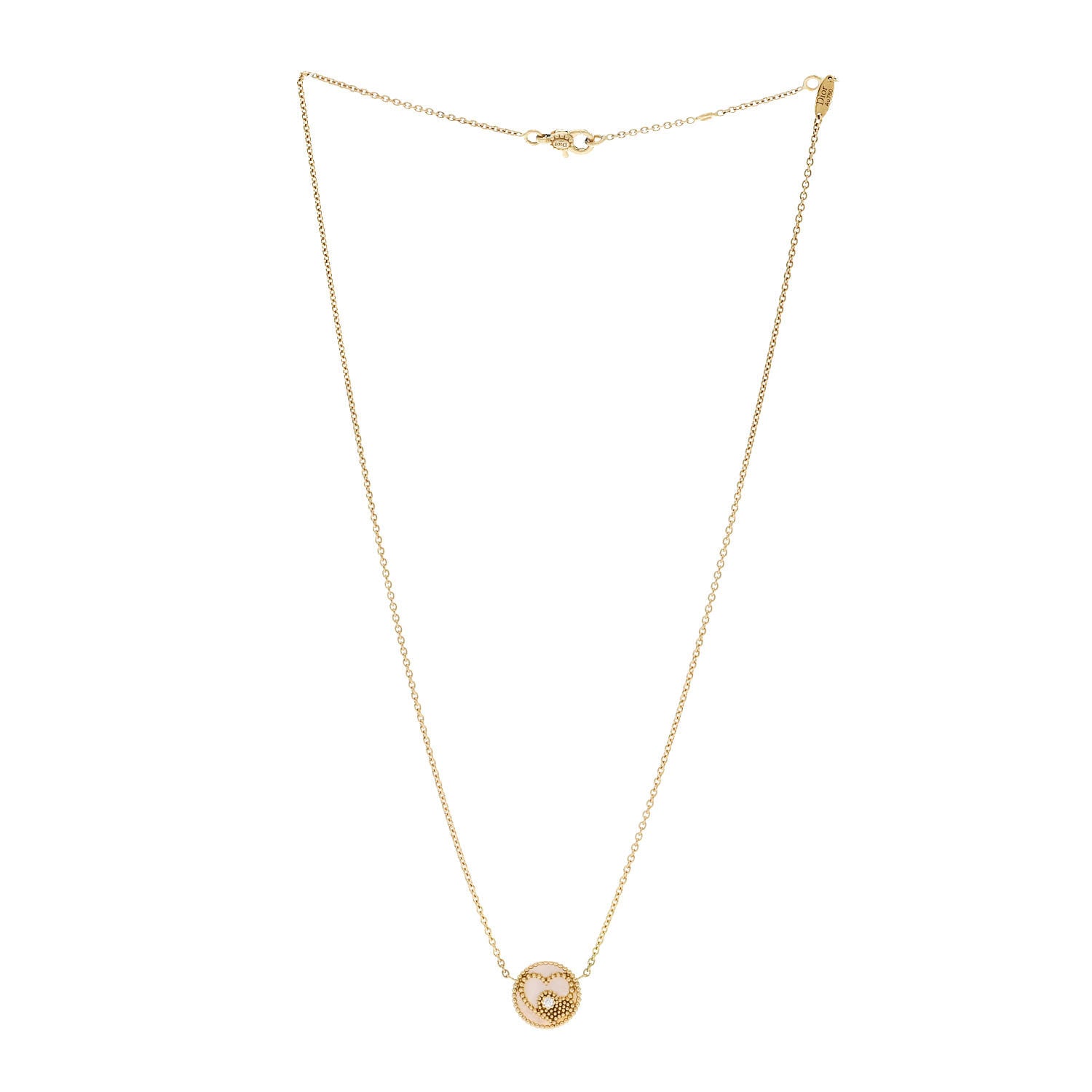 18K Yellow Gold Diamond Mother of Pearl Rose Des Vents Heart Necklace