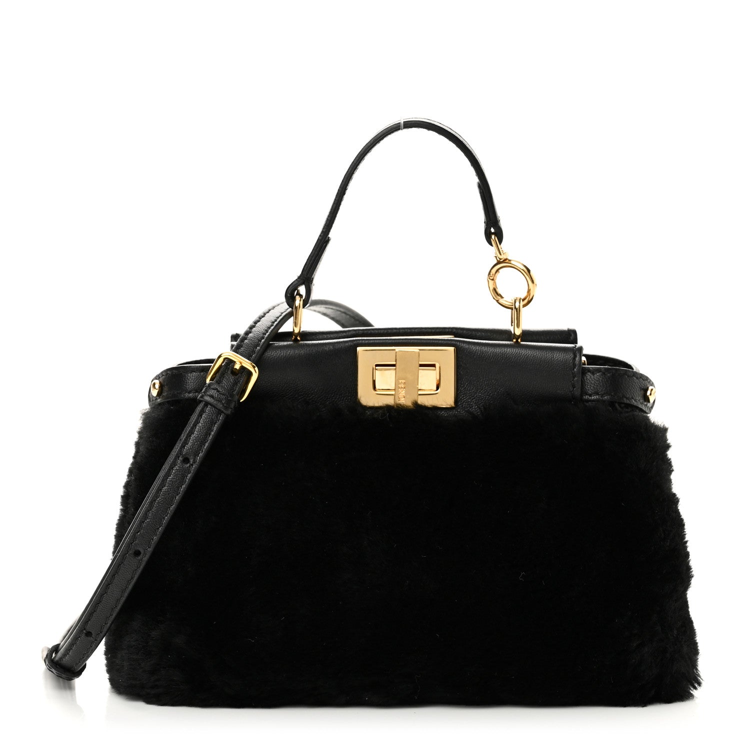 Shearling Shiny Nappa Micro Peekaboo Iconic Satchel Black