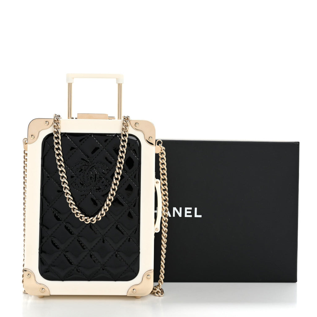 Plexiglass Patent Evening In The Air Mini Trolley Minaudiere Clutch Black White