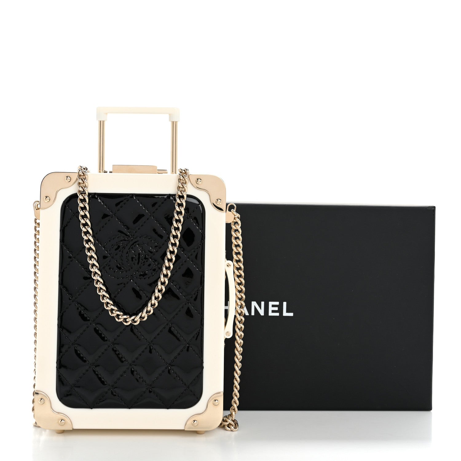 Plexiglass Patent Evening In The Air Mini Trolley Minaudiere Clutch Black White