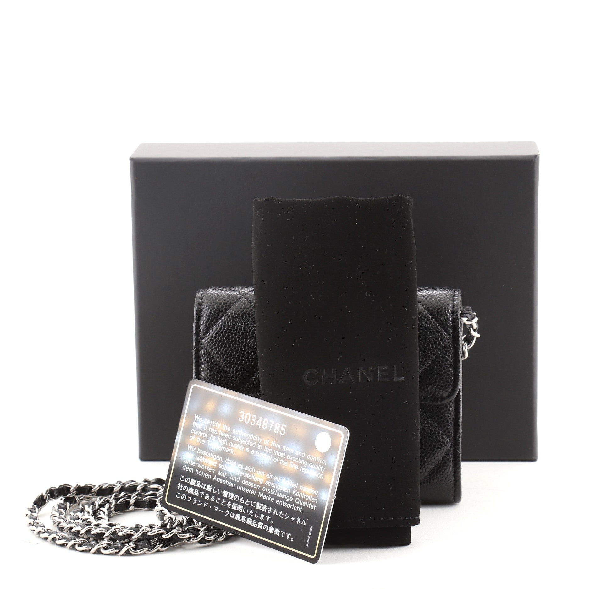 Classic  Holder on Chain Quilted Caviar Mini