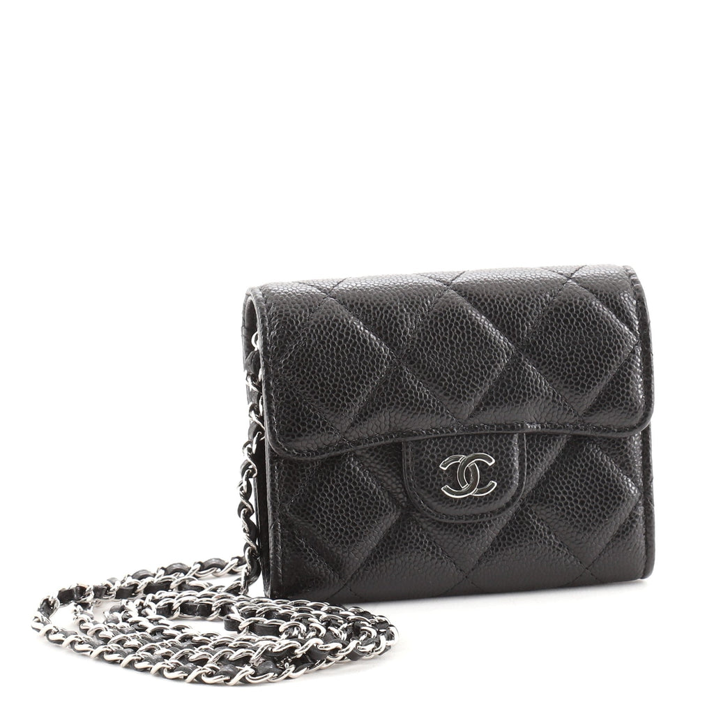 Classic  Holder on Chain Quilted Caviar Mini