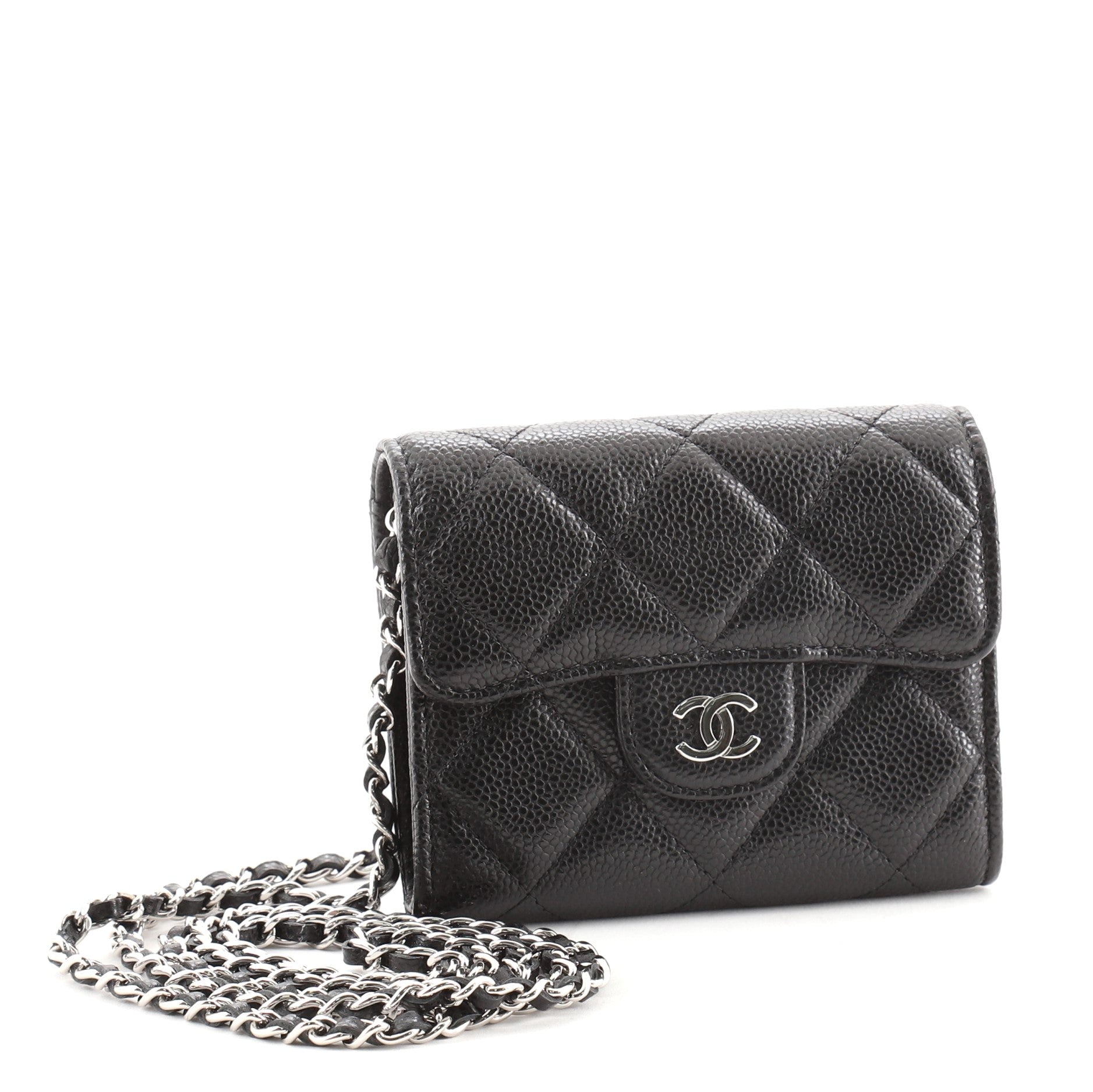 Classic  Holder on Chain Quilted Caviar Mini