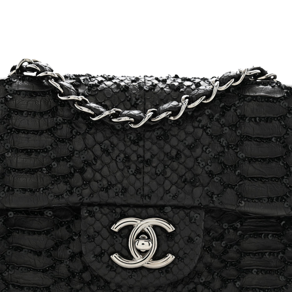 Metallic Snakeskin Sequin Flap Black