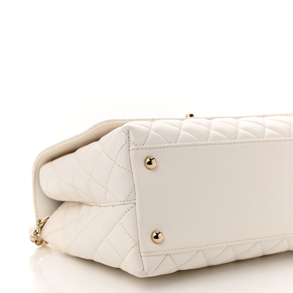 Caviar Quilted Small Coco Handle Flap White