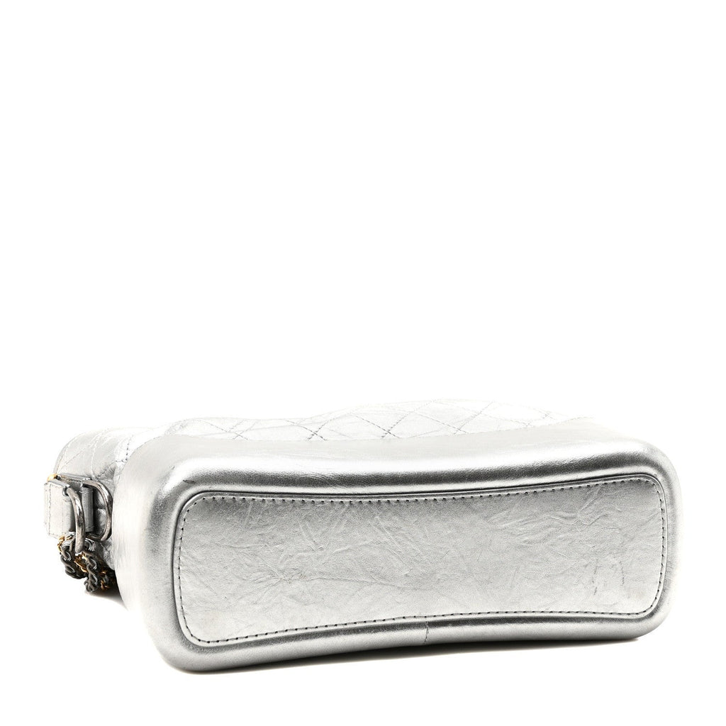 Metallic Lambskin Calfskin Quilted Medium Gabrielle Hobo  Silver