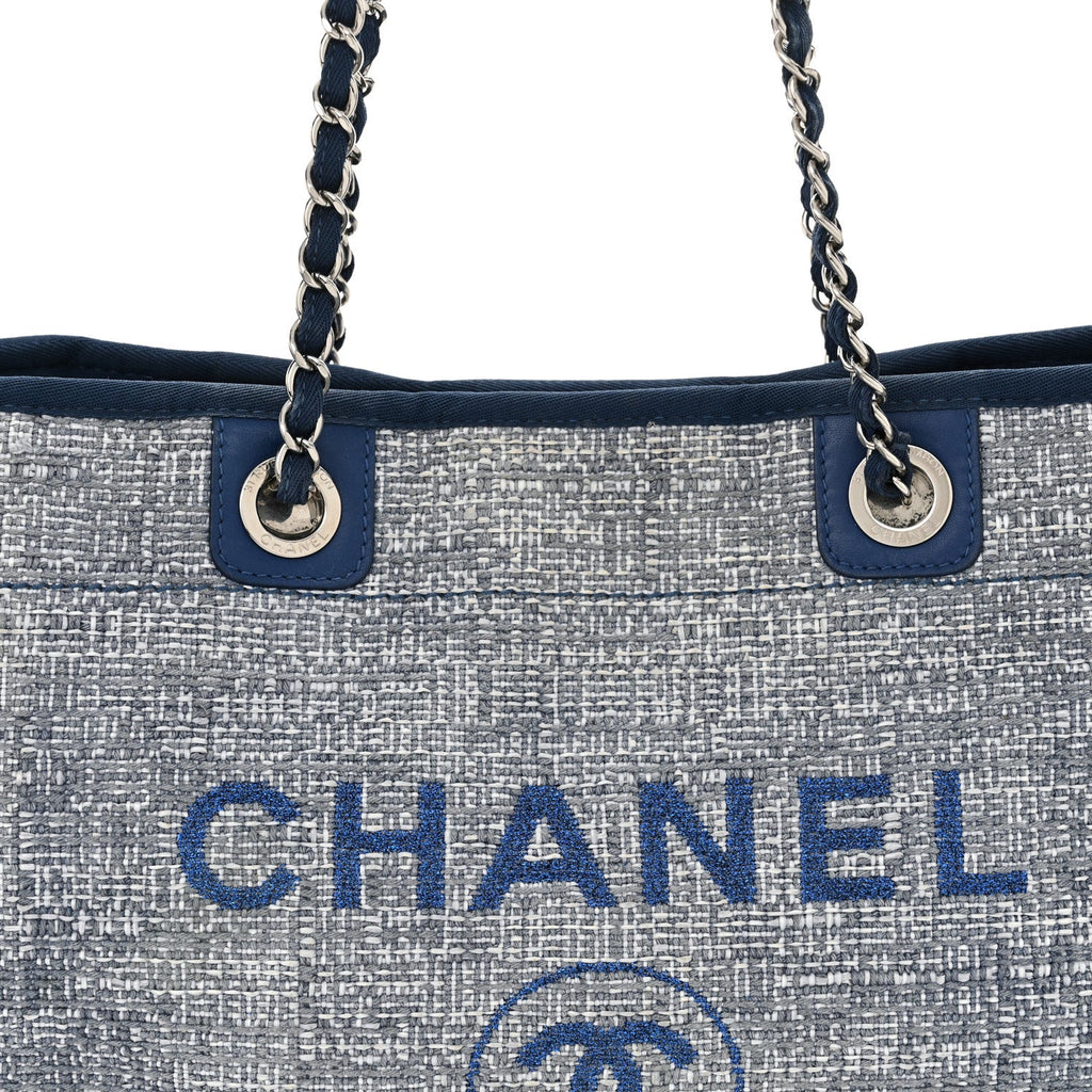 Woven Straw Raffia Small Deauville Tote Blue