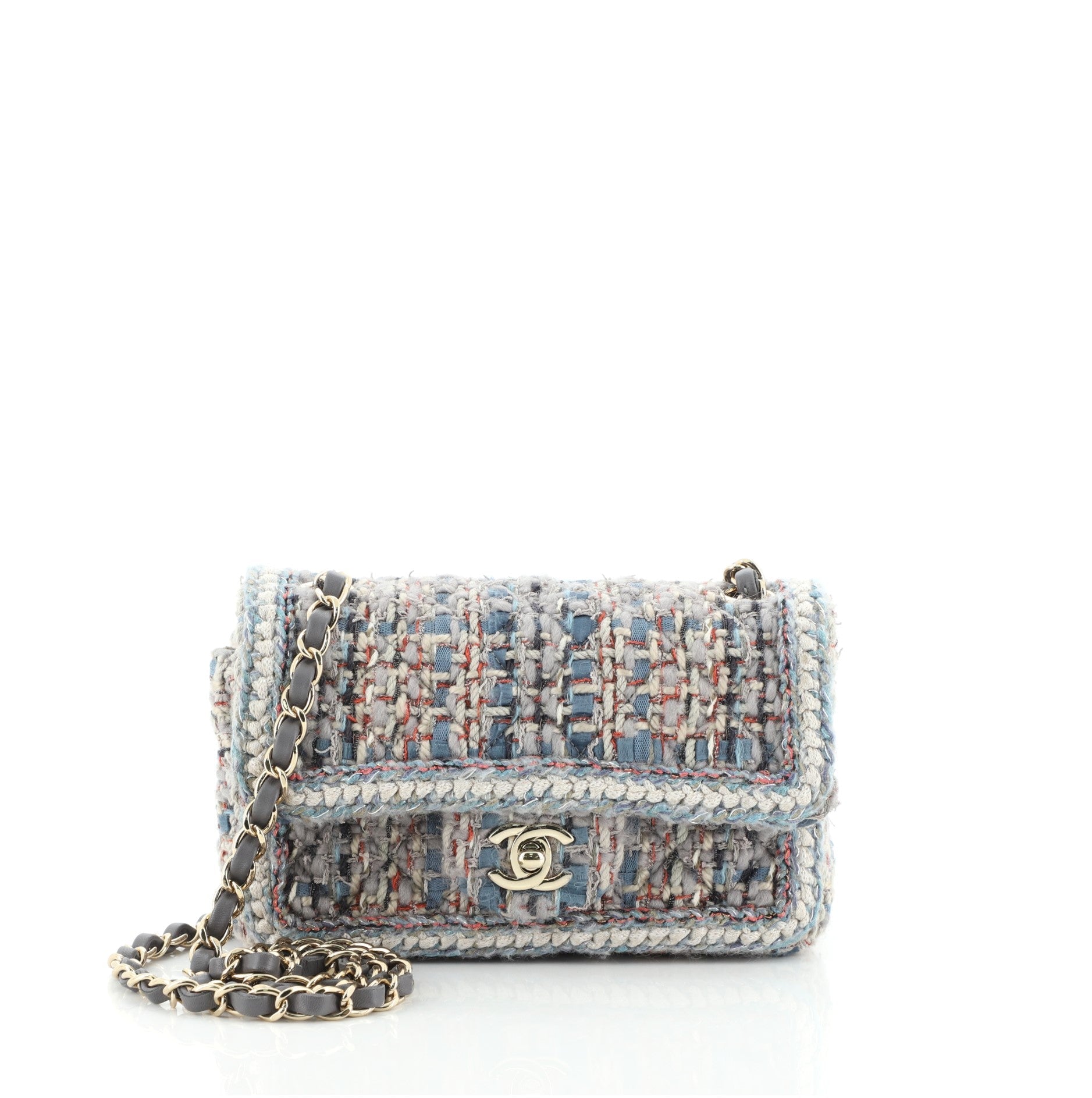 Classic Single Flap Bag Braided Quilted Tweed Mini