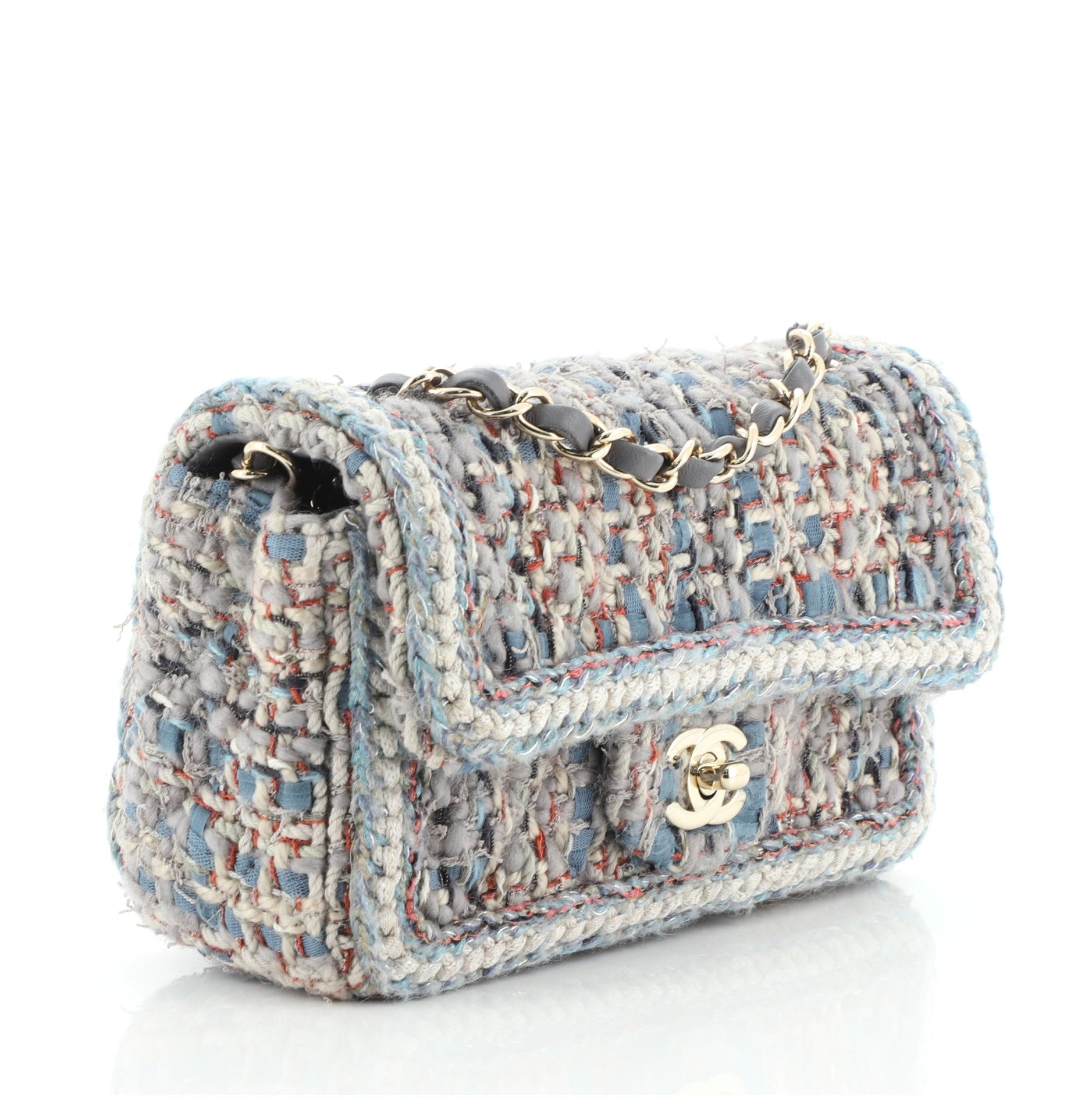 Classic Single Flap Bag Braided Quilted Tweed Mini