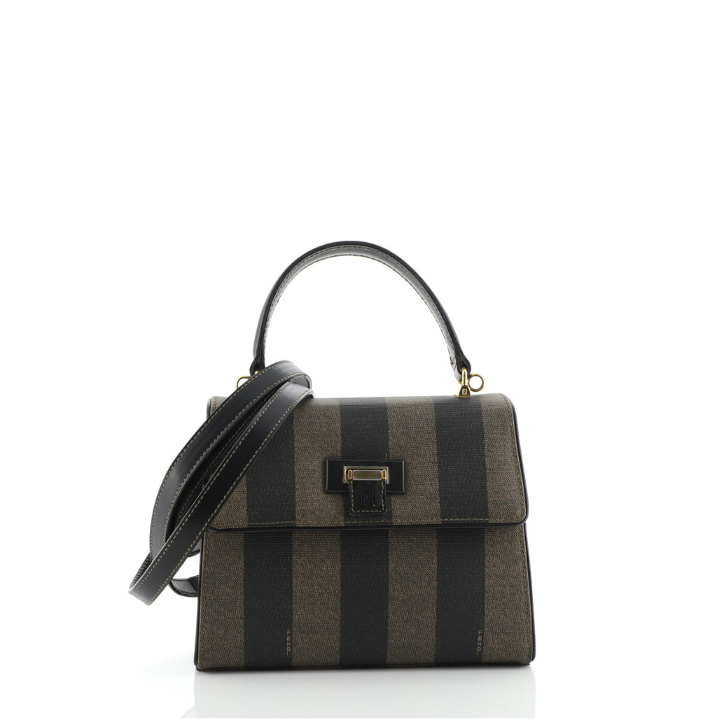 Vintage Top Handle Flap Bag Pequin Coated Canvas Mini