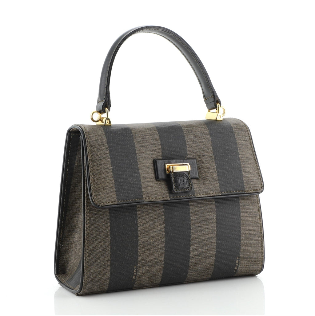 Vintage Top Handle Flap Bag Pequin Coated Canvas Mini