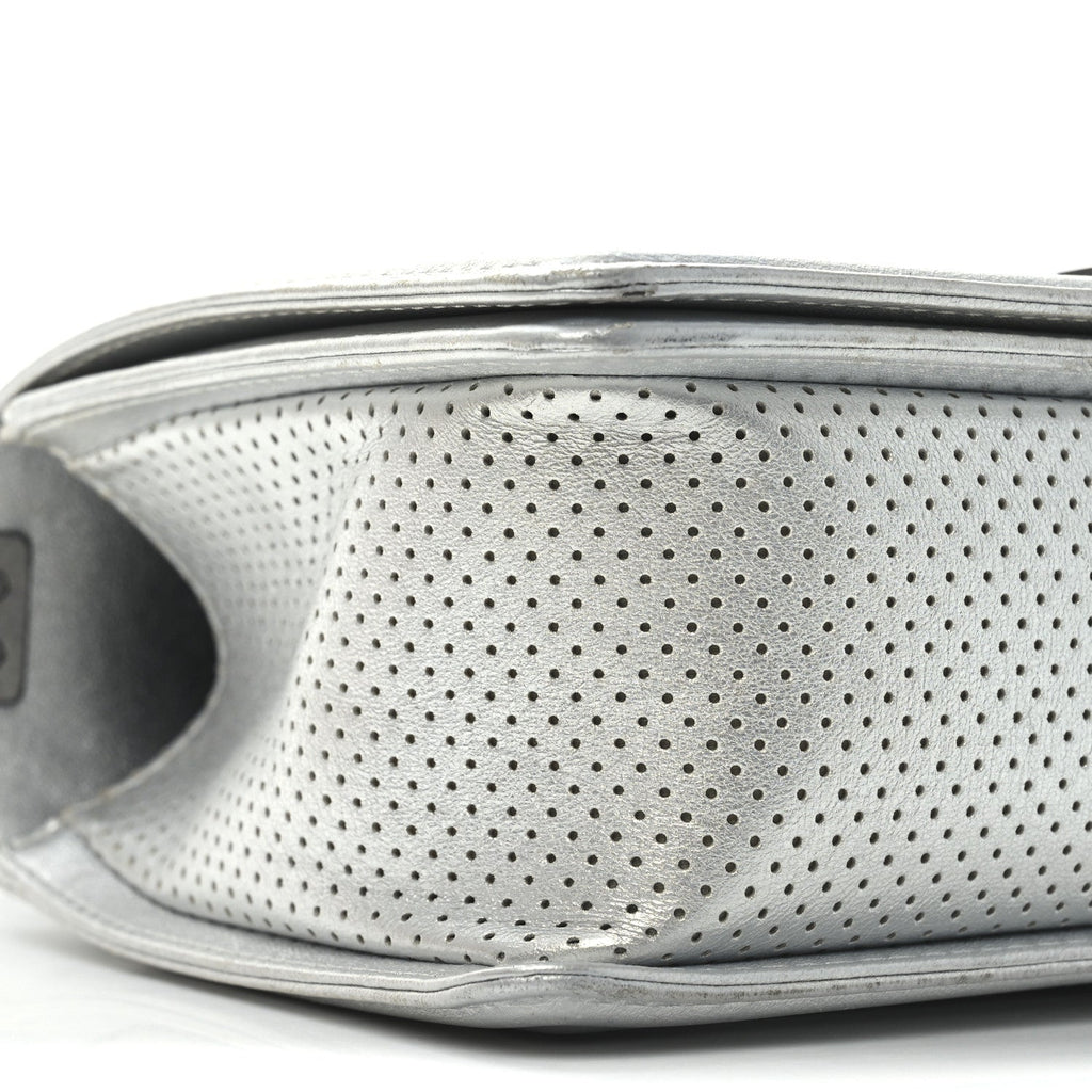 Metallic Lambskin Perforated Quilted Medium Boy Flap Argent