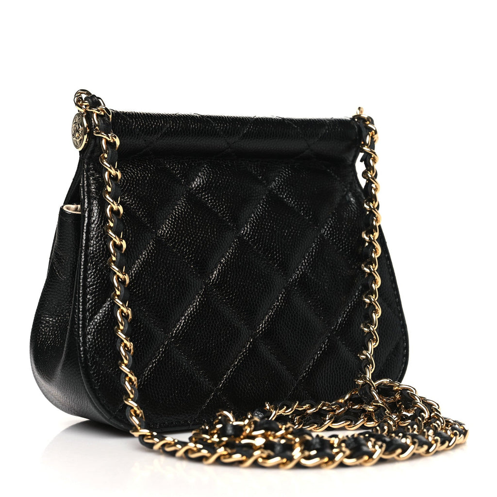 Caviar Quilted  Mini Flap Clutch With Chain Black