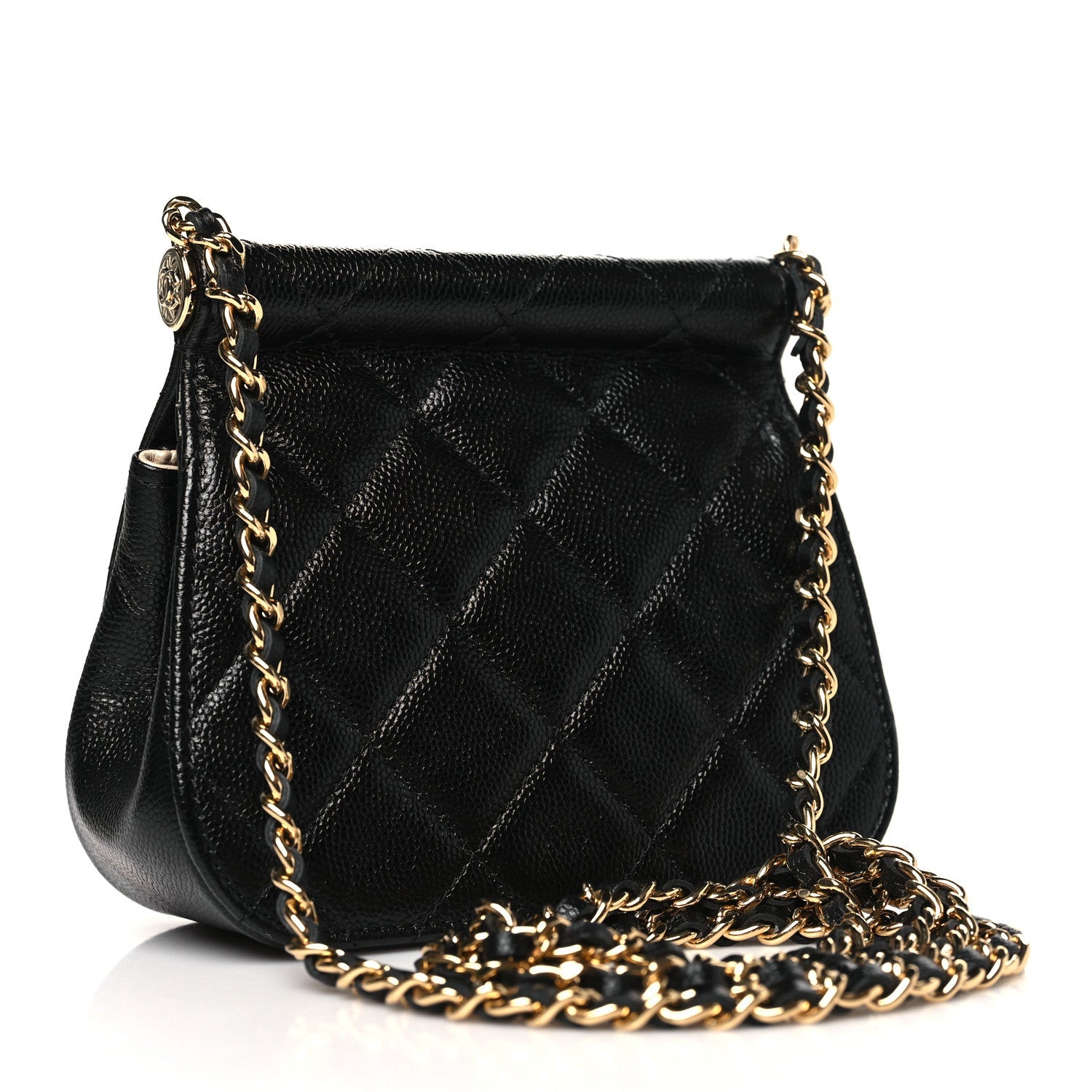 Caviar Quilted  Mini Flap Clutch With Chain Black