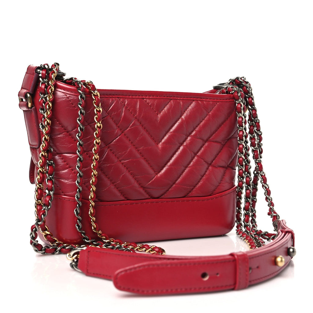 Aged Calfskin Chevron Quilted Small Gabrielle Hobo Dark Pink