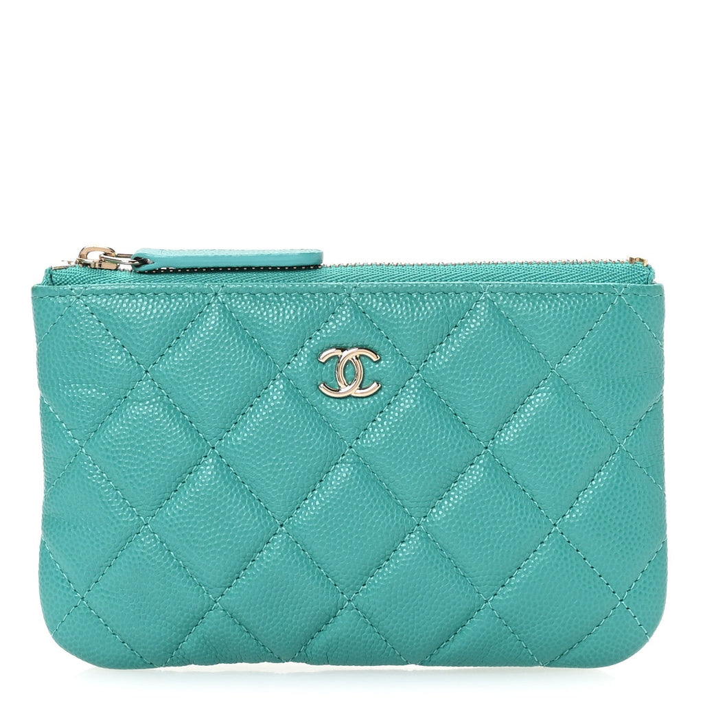 Caviar Quilted Small Cosmetic Case Turquoise