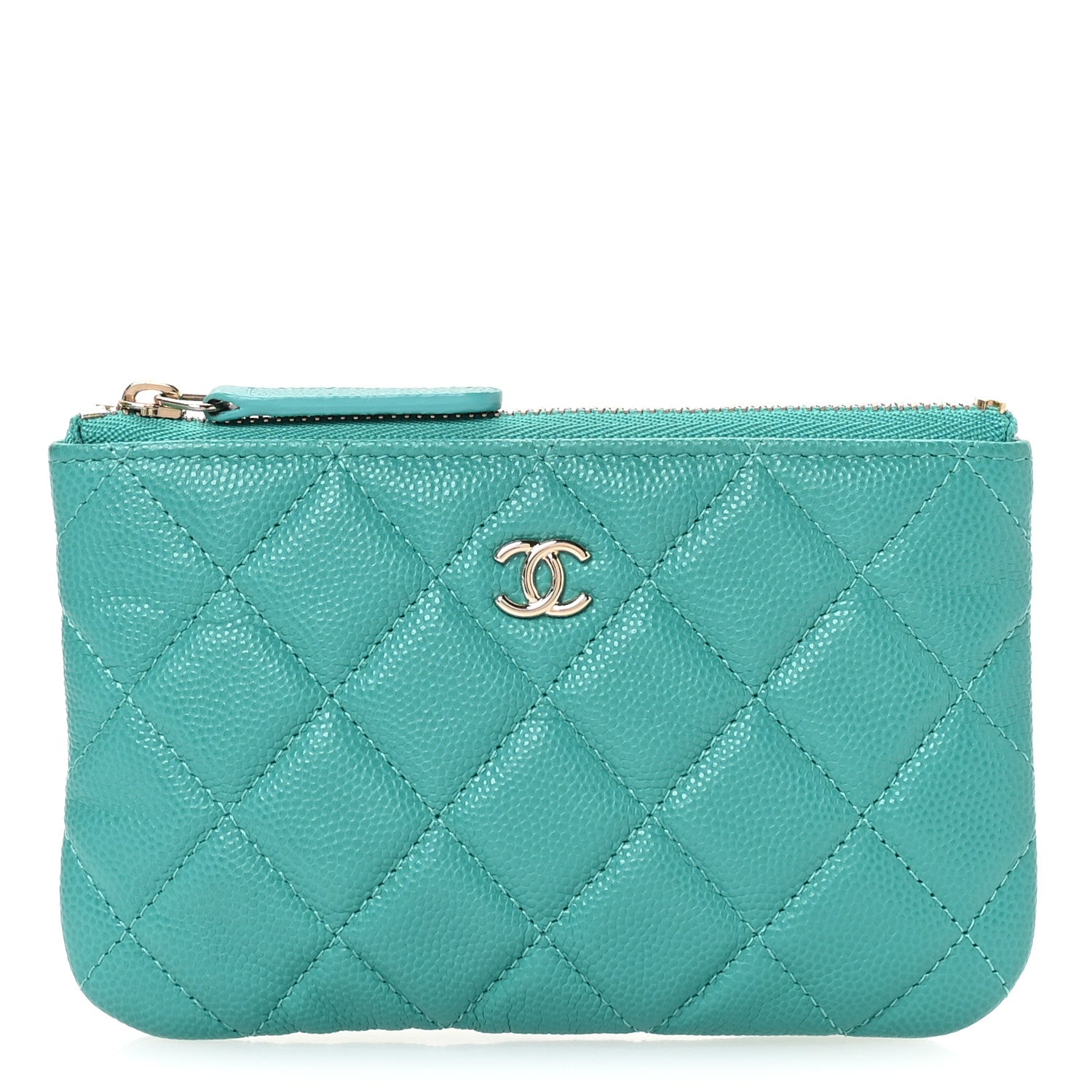 Caviar Quilted Small Cosmetic Case Turquoise