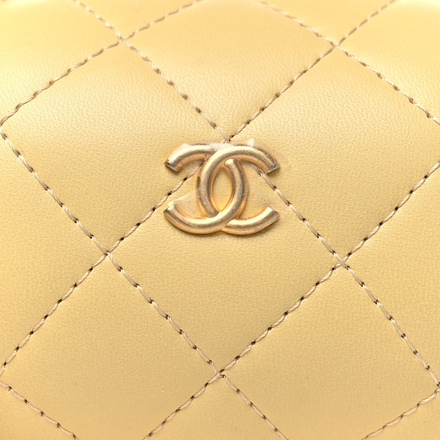 Lambskin Quilted Small CC Bubble Vanity Case With Chain Light Yellow