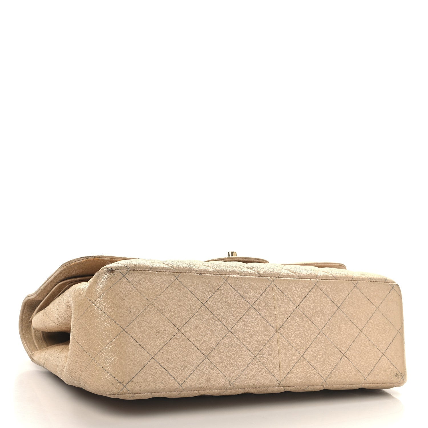 Iridescent Caviar Quilted Jumbo Double Flap Beige