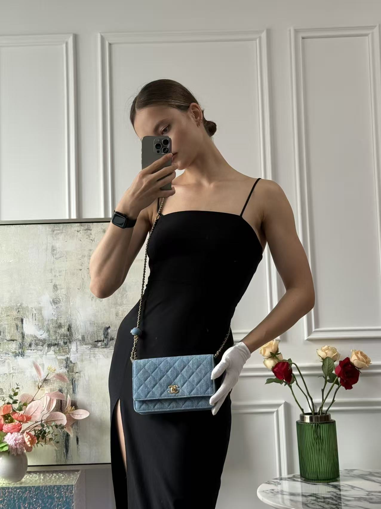 Chanel Denim Wallet On Chain (Woc) CC Pearl Crush Bag from 2022