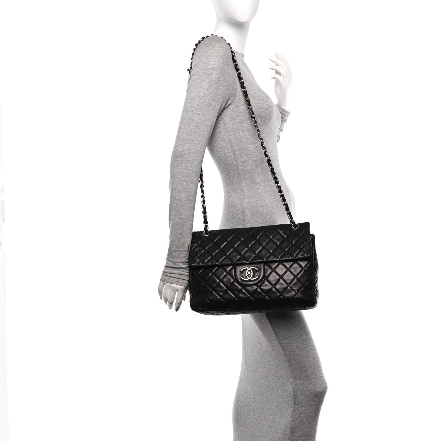 Washed Lambskin Quilted Maxi Single Flap Black