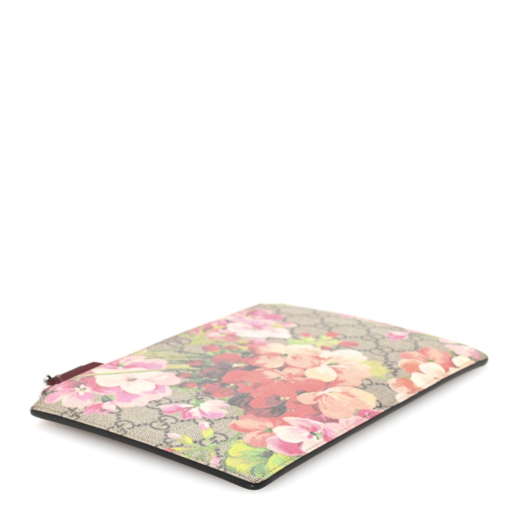 GG Supreme Monogram Blooms Small Zip Pouch Beige Multicolor Dry Rose