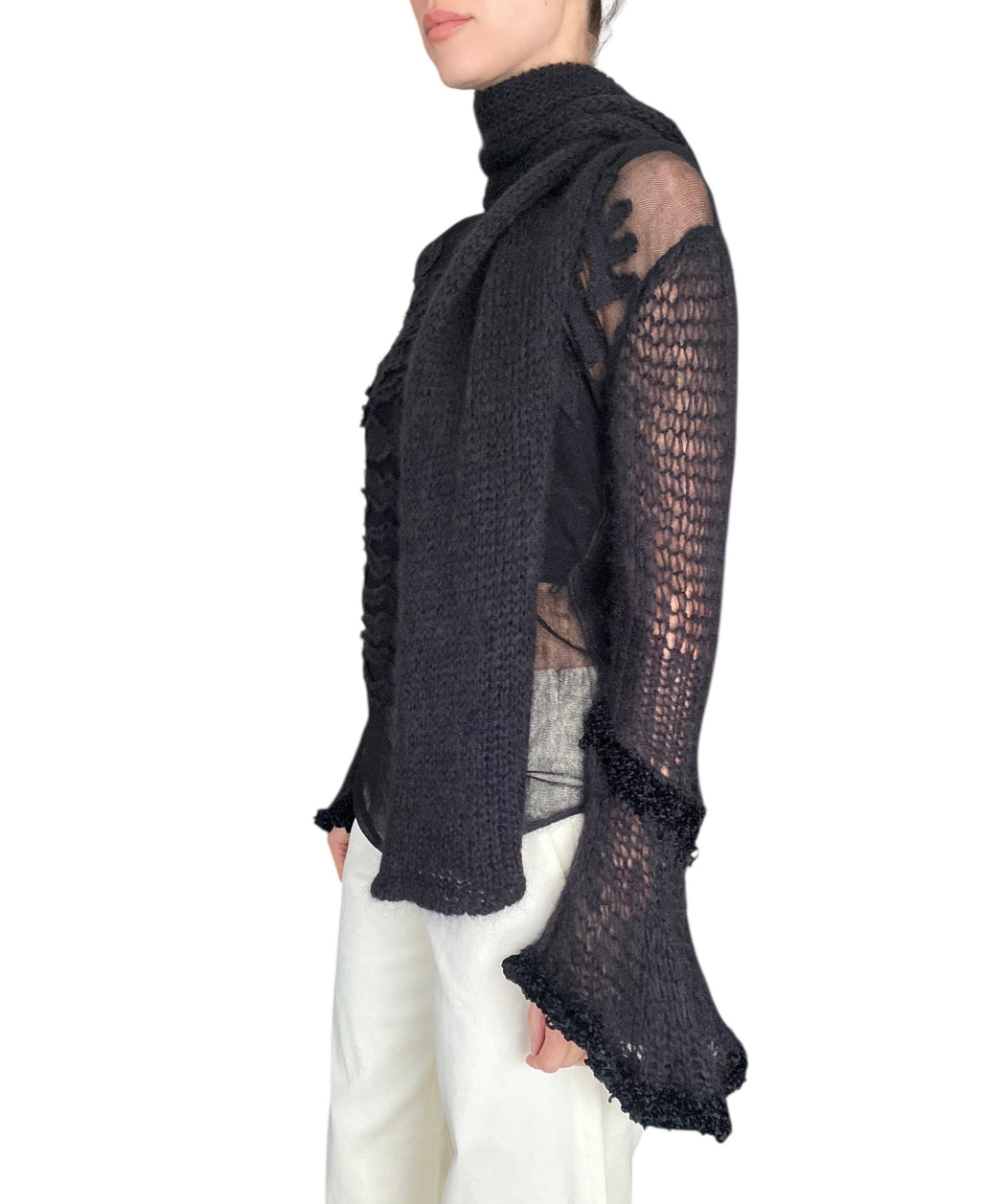 Jean Paul Gaultier Black Fine Knit Embroidered Turtleneck Sweater - XS / S